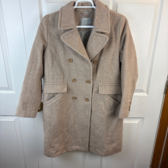 Soia & Kyo Evette Herringbone Wool Coat Beige White XL - Picture 1 of 4